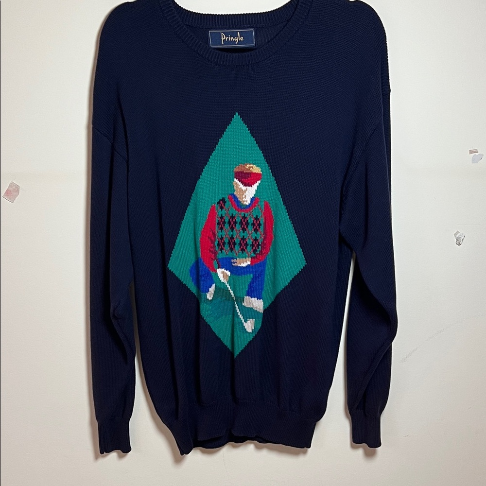 Pringle Size Large Blue Green Long Sleeve Men’s Golf Sweater Vintage